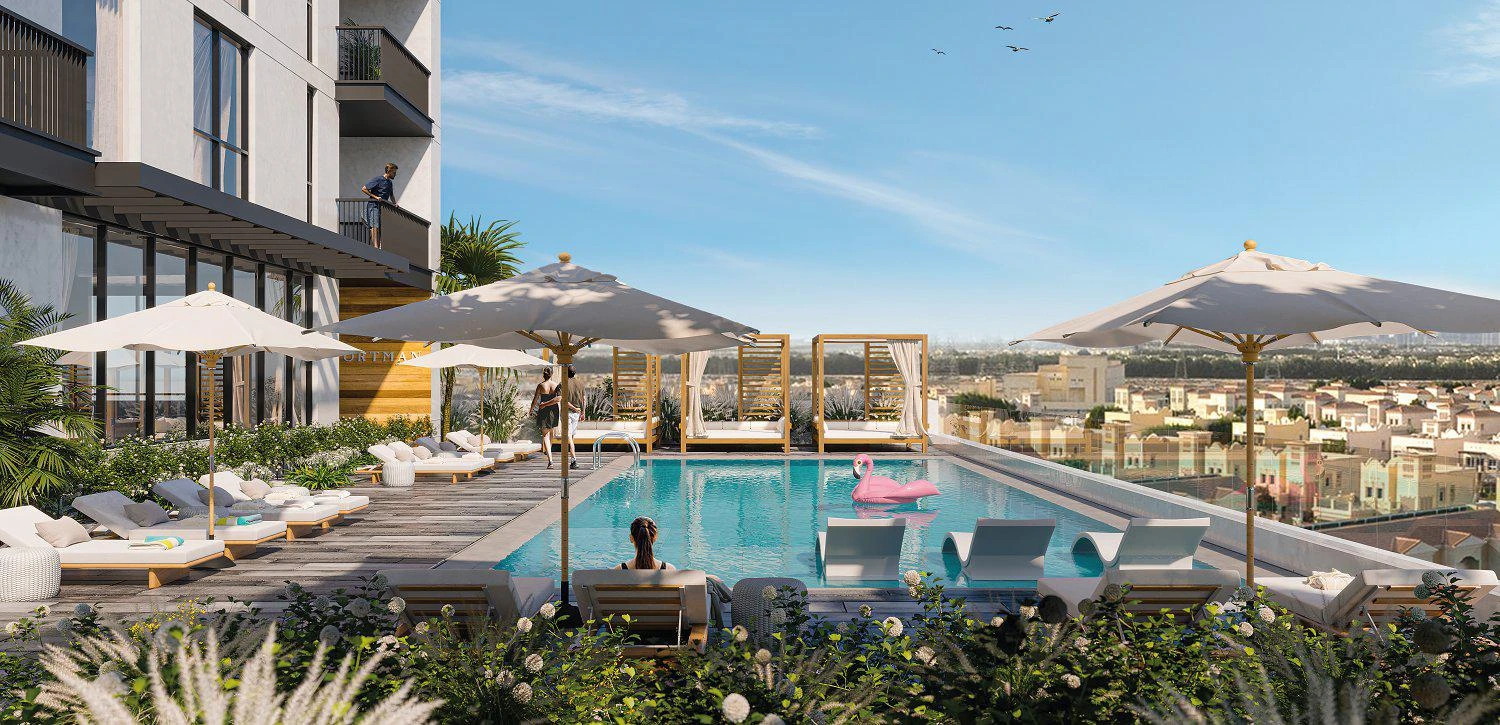 Жилой комплекс The Portman с бассейном и зонами отдыха недалеко от Бурдж-Халифа и Дубай Марина, JVC, Дубай, ОАЭ