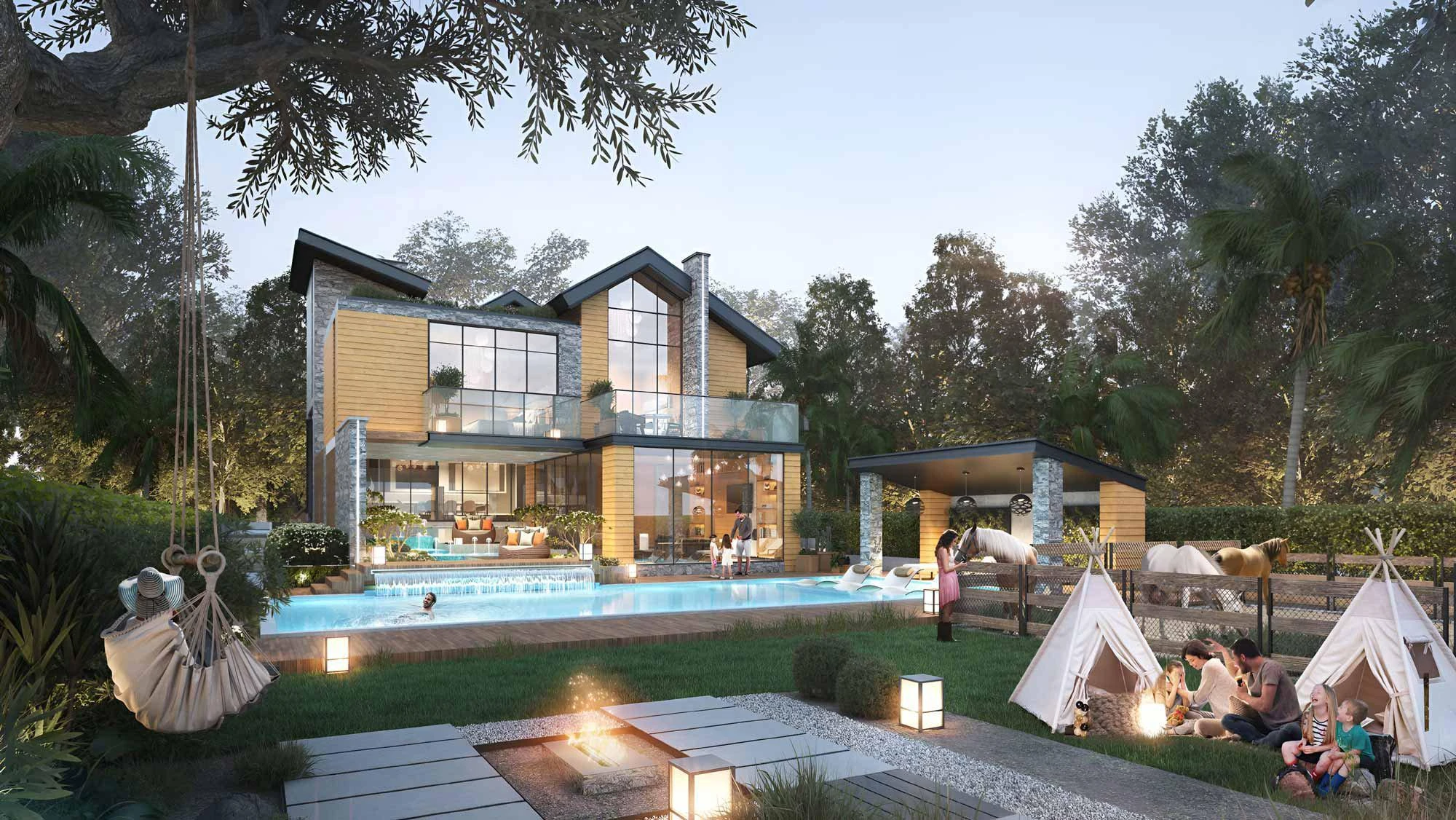 Новый комплекс вилл Hills 2-The Farmhouses с собственным пляжем и полем для гольфа, Damac Hills, Дубай, ОАЭ