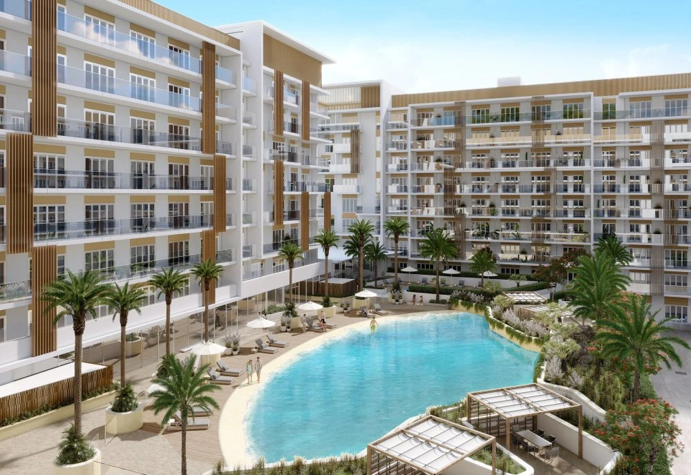 Новая резиденция Beach Oasis 2 с бассейном и искусственным пляжем, Dubai Studio City, Дубай, ОАЭ Новая резиденция Beach Oasis 2 с бассейном и искусственным пляжем, Dubai Studio City, Дубай, ОАЭ