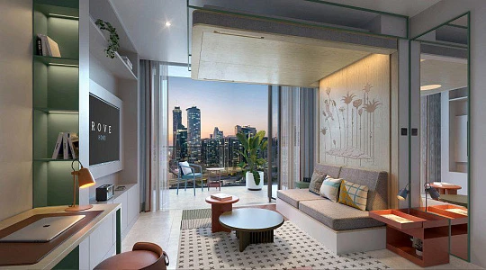 Новый комплекс меблированных апартаментов Rove Home Marasi Drive с бассейнами и коворкингом в центре района Business Bay, Дубай, ОАЭ