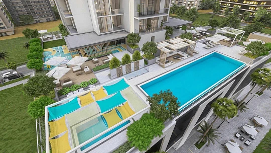 Жилой комплекс с террасой и бассейном, на берегу Дубайского водного канала, в популярном районе Business Bay, Дубай, ОАЭ