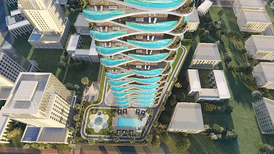 Новый высотный комплекс апартаментов с собственными бассейнами Volga Tower, JVT, Дубай, ОАЭ