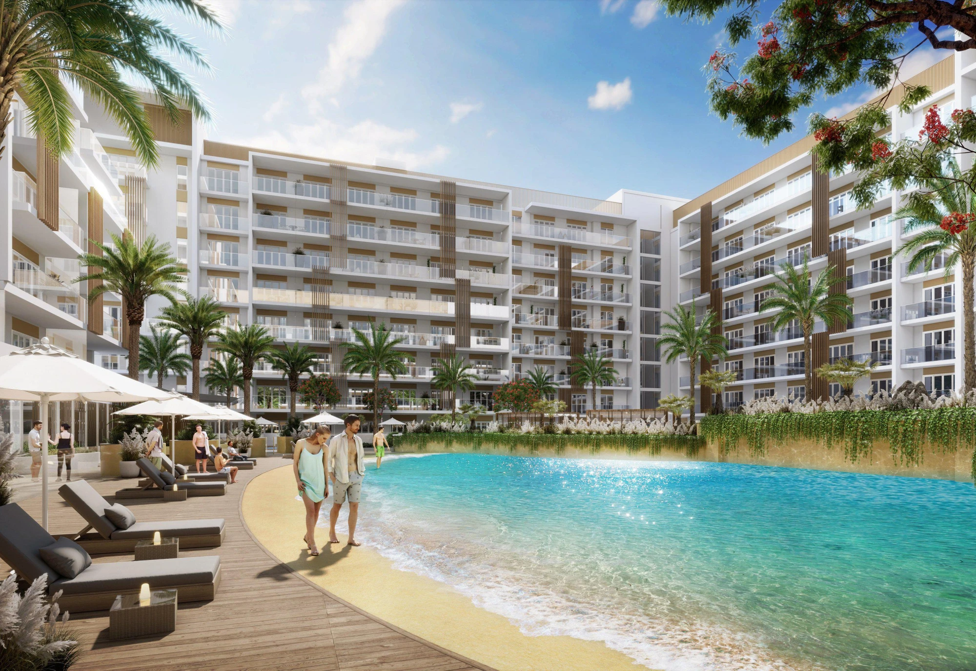 Новая резиденция Beach Oasis 2 с бассейном и искусственным пляжем, Dubai Studio City, Дубай, ОАЭ Новая резиденция Beach Oasis 2 с бассейном и искусственным пляжем, Dubai Studio City, Дубай, ОАЭ