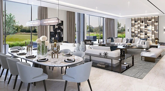 Новая закрытая резиденция Signature Mansions с бассейном рядом со станцией метро и автомагистралью, Jumeirah Golf Estates, Дубай, ОАЭ