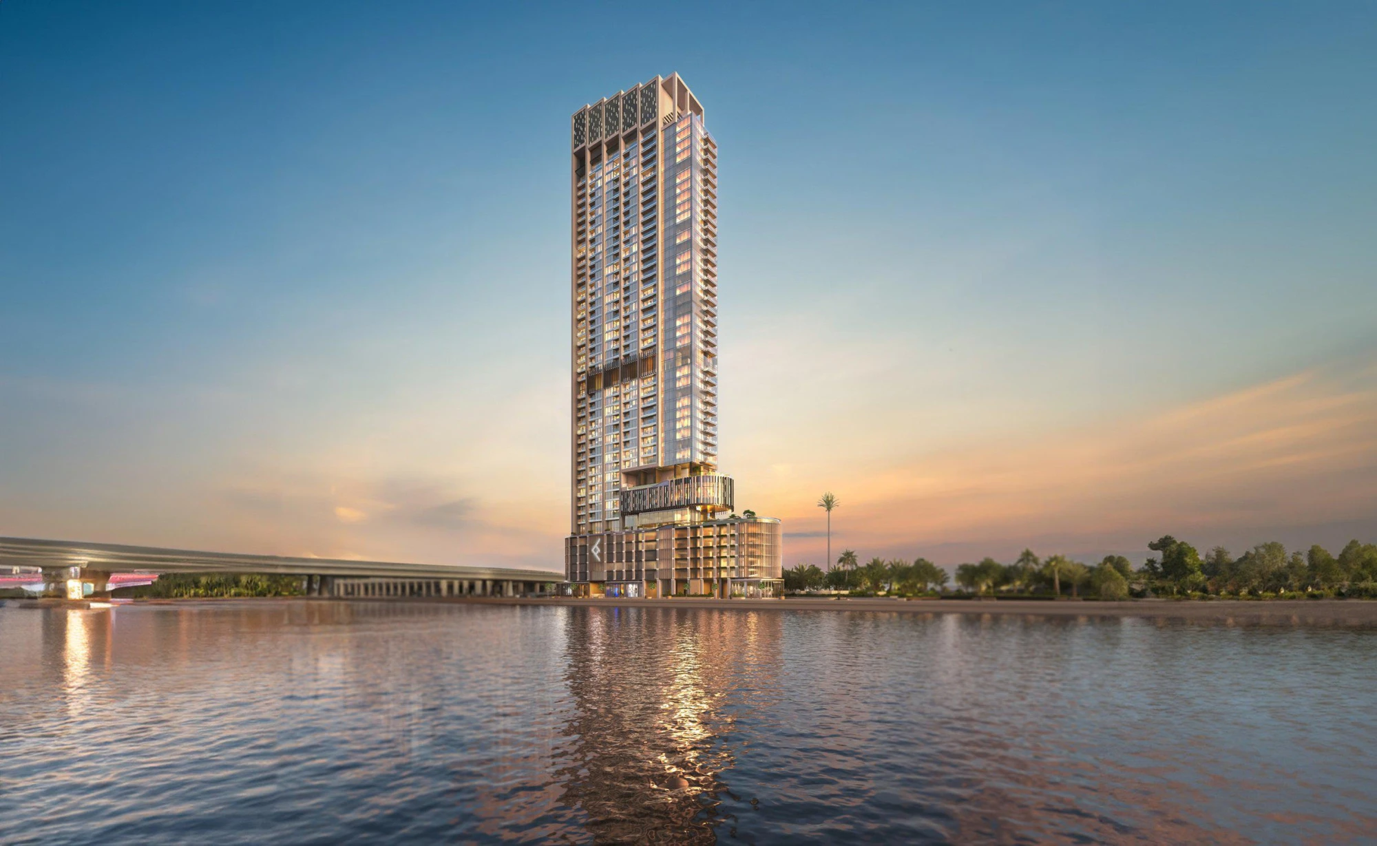 Новая высотная резиденция на берегу канала One River Point с бассейнами рядом с Бурдж Халифа, Business Bay, Дубай, ОАЭ