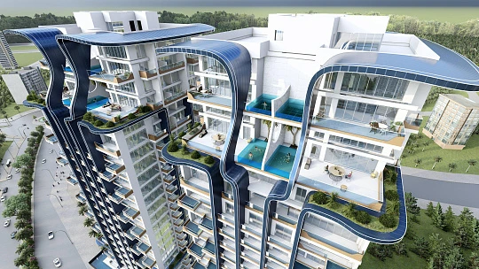Апартаменты с частными бассейнами, в жилом комплексе Samana Waves II с оздоровительным центром, JVC, Дубай, ОАЭ
