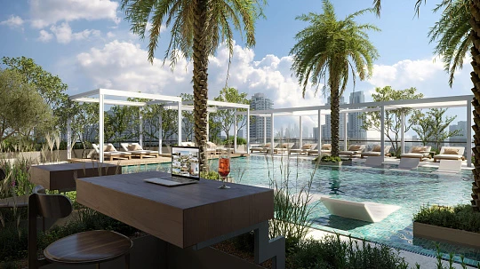 Жилой комплекс с бассейнами и просторным коворкинг-центром, в зелёном районе JVC, Дубай, ОАЭ