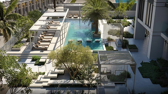 Жилой комплекс с бассейнами и итальянской мебелью, в тихом зелёном районе JVС, Дубай, ОАЭ